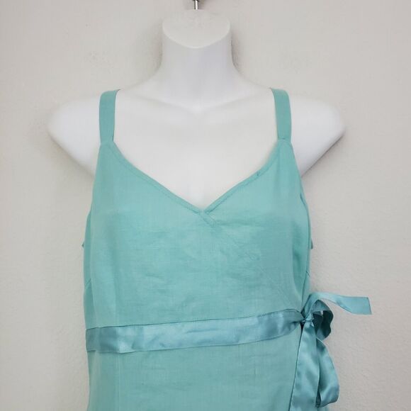 Willi Smith Dress 8 Green Linen Midi Faux Wrap Cottagecore Romantic Feminine - Picture 2 of 8